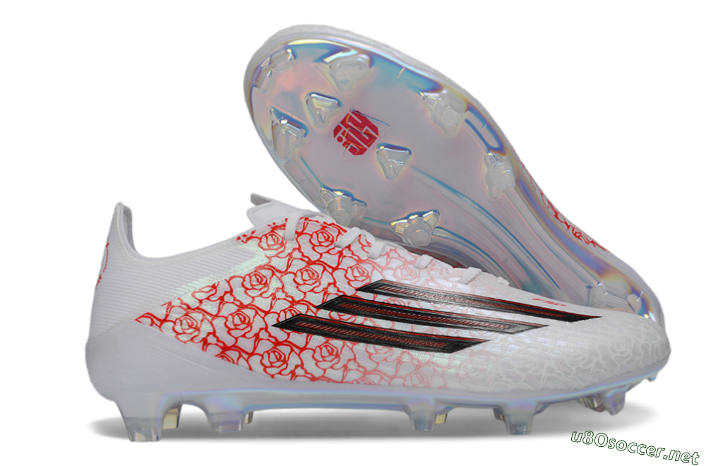 Unisex Adidas F50 Elite FG Football Boots - White/Crimson Rose/Iridescent Sparkle 2
