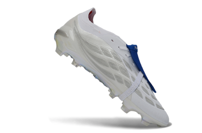 Unisex Adidas Predator 26 Elite Fold-Over Tongue FG Football Boots - White/Royal Blue/Metallic Silver