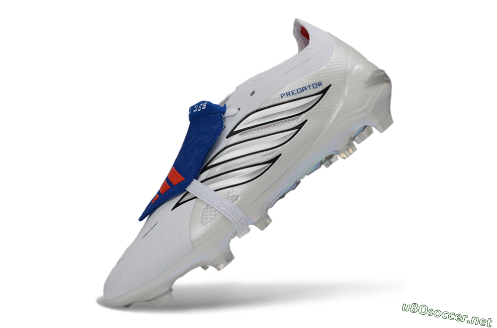 Unisex Adidas Predator 26 Elite Fold-Over Tongue FG Football Boots - White/Royal Blue/Metallic Silver 5