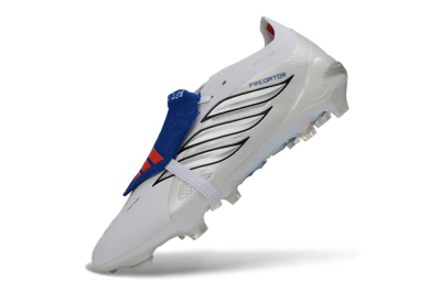 Unisex Adidas Predator 26 Elite Fold-Over Tongue FG Football Boots - White/Royal Blue/Metallic Silver