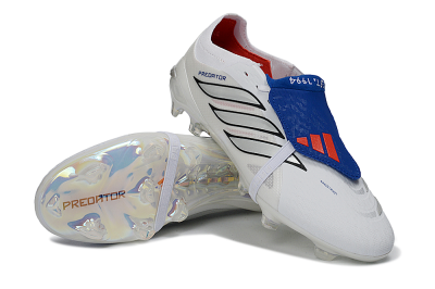 Unisex Adidas Predator 26 Elite Fold-Over Tongue FG Football Boots - White/Royal Blue/Metallic Silver