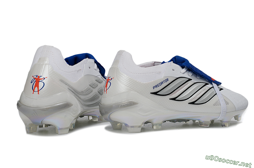 Unisex Adidas Predator 26 Elite Fold-Over Tongue FG Football Boots - White/Royal Blue/Metallic Silver 6