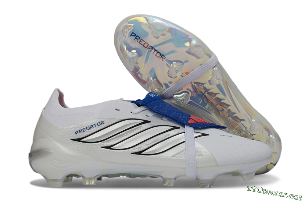 Unisex Adidas Predator 26 Elite Fold-Over Tongue FG Football Boots - White/Royal Blue/Metallic Silver 2