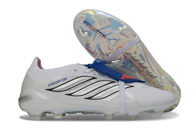 Unisex Adidas Predator 26 Elite Fold-Over Tongue FG Football Boots - White/Royal Blue/Metallic Silver