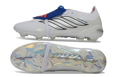 Unisex Adidas Predator 26 Elite Fold-Over Tongue FG Football Boots - White/Royal Blue/Metallic Silver