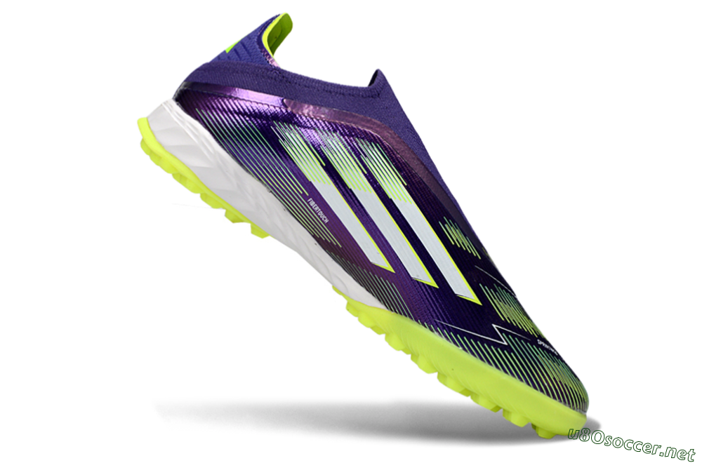 Men's Adidas F50 Pro Laceless TF Football Shoes - Purple/Lime Green/White 4