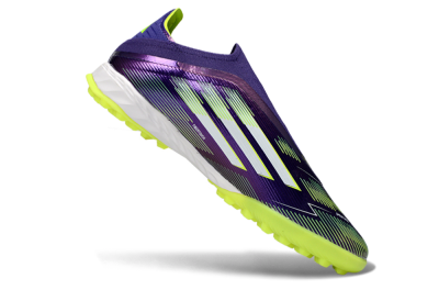 Men's Adidas F50 Pro Laceless TF Football Shoes - Purple/Lime Green/White