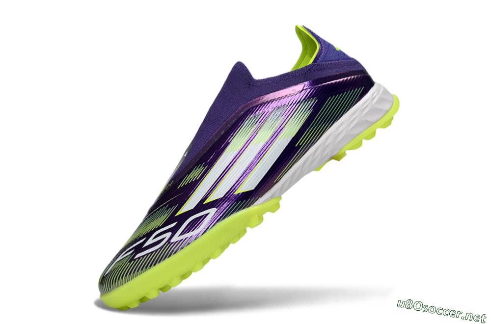 Men's Adidas F50 Pro Laceless TF Football Shoes - Purple/Lime Green/White 5
