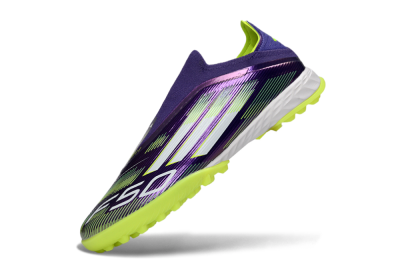Men's Adidas F50 Pro Laceless TF Football Shoes - Purple/Lime Green/White