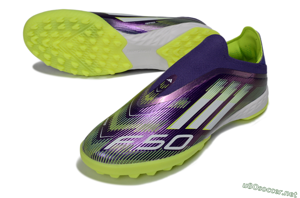 Men's Adidas F50 Pro Laceless TF Football Shoes - Purple/Lime Green/White 3