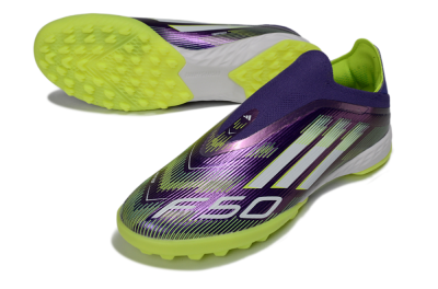 Men's Adidas F50 Pro Laceless TF Football Shoes - Purple/Lime Green/White