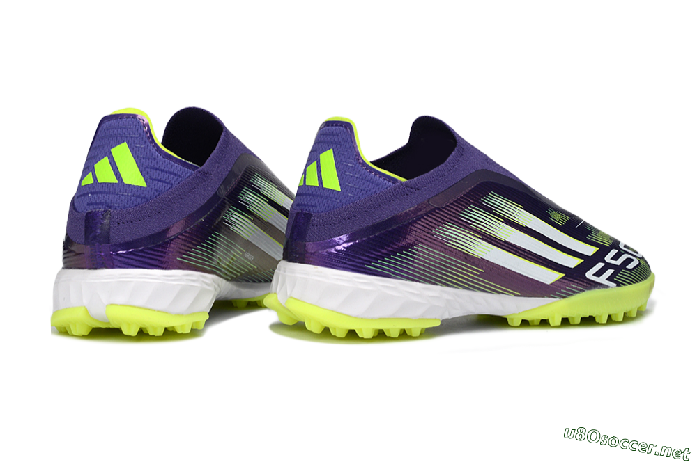 Men's Adidas F50 Pro Laceless TF Football Shoes - Purple/Lime Green/White 6