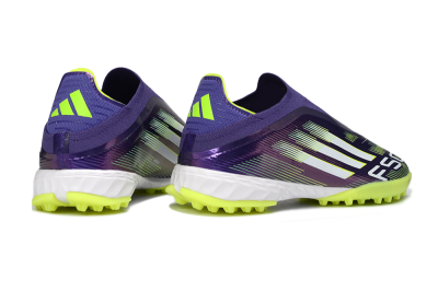Men's Adidas F50 Pro Laceless TF Football Shoes - Purple/Lime Green/White