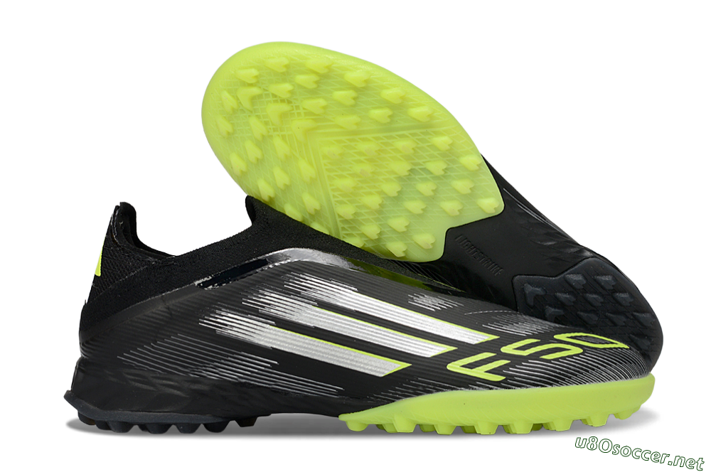 Men's Adidas F50 Pro Laceless TF Football Shoes - Black/Electric Yellow/Neon Green 2
