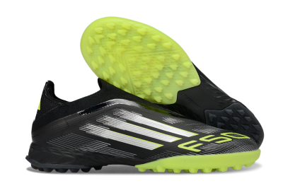 Men's Adidas F50 Pro Laceless TF Football Shoes - Black/Electric Yellow/Neon Green