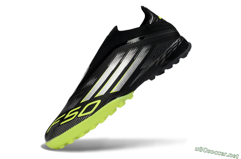 Men's Adidas F50 Pro Laceless TF Football Shoes - Black/Electric Yellow/Neon Green 5