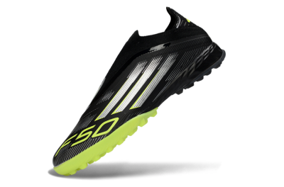 Men's Adidas F50 Pro Laceless TF Football Shoes - Black/Electric Yellow/Neon Green