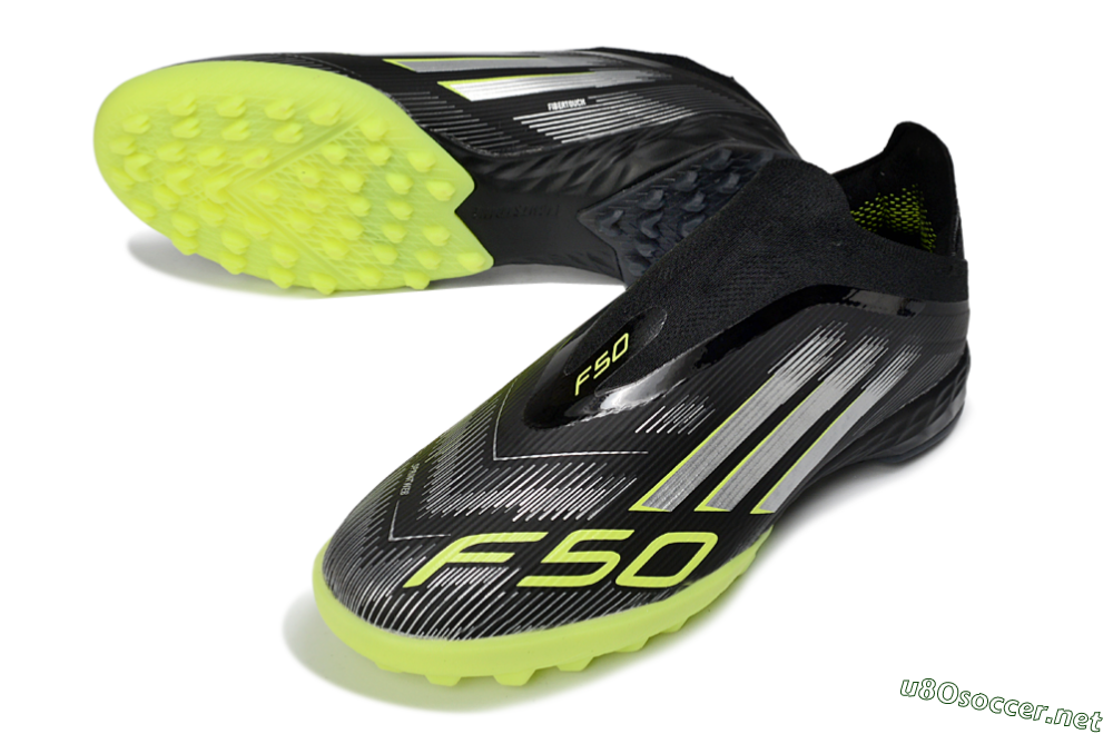 Men's Adidas F50 Pro Laceless TF Football Shoes - Black/Electric Yellow/Neon Green 3