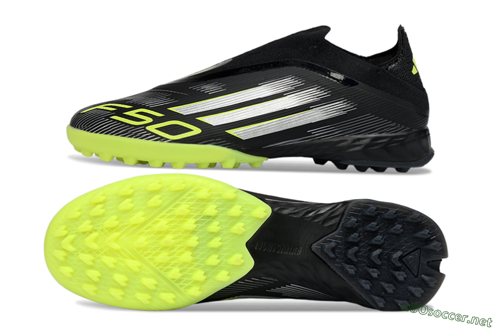 Men's Adidas F50 Pro Laceless TF Football Shoes - Black/Electric Yellow/Neon Green 1