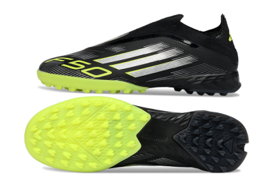 Men's Adidas F50 Pro Laceless TF Football Shoes - Black/Electric Yellow/Neon Green