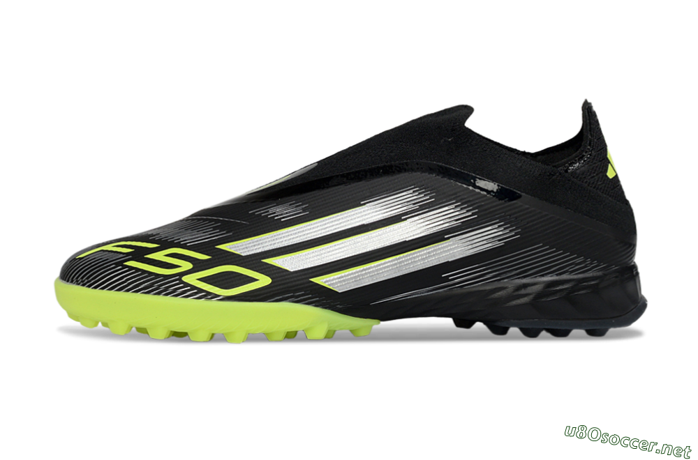 Men's Adidas F50 Pro Laceless TF Football Shoes - Black/Electric Yellow/Neon Green 0