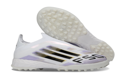 Men's Adidas F50 Pro Laceless TF Football Shoes - White/Black/Gold