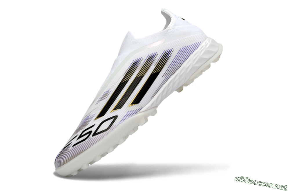 Men's Adidas F50 Pro Laceless TF Football Shoes - White/Black/Gold 5