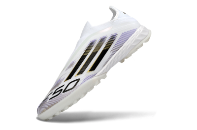 Men's Adidas F50 Pro Laceless TF Football Shoes - White/Black/Gold