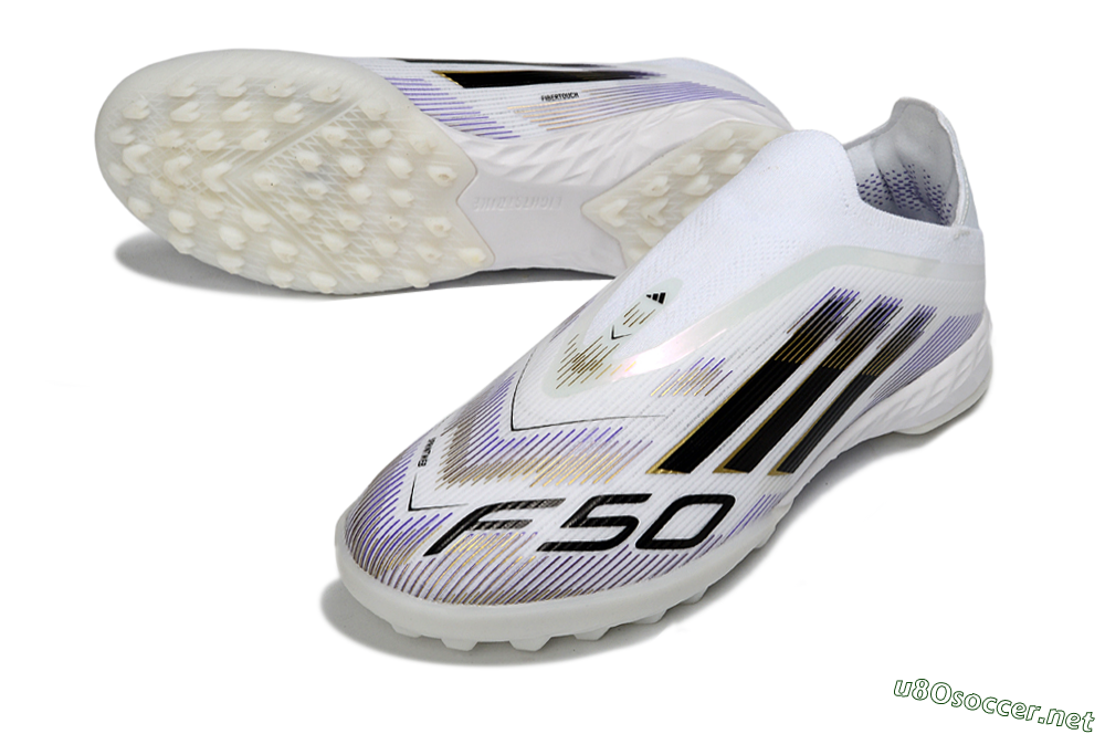 Men's Adidas F50 Pro Laceless TF Football Shoes - White/Black/Gold 3