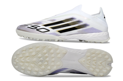 Men's Adidas F50 Pro Laceless TF Football Shoes - White/Black/Gold