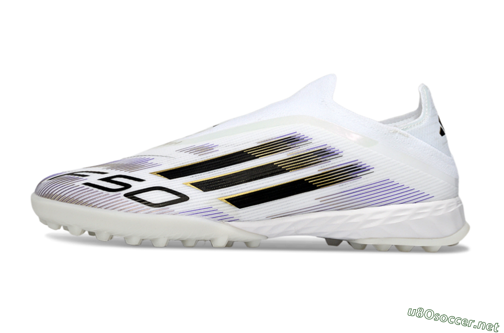 Men's Adidas F50 Pro Laceless TF Football Shoes - White/Black/Gold 0