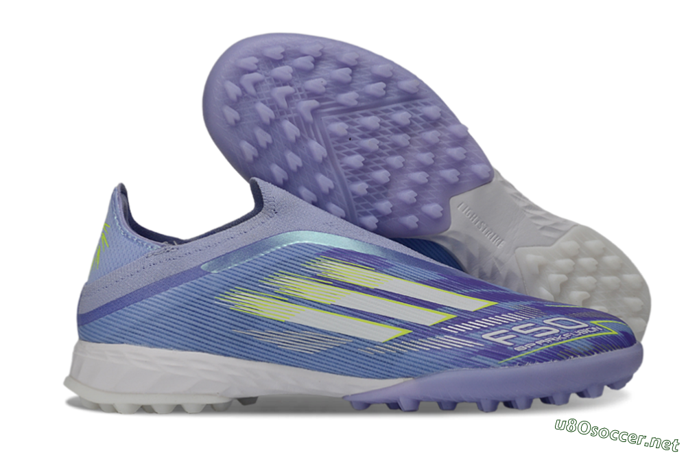 Men's Adidas F50 Pro Laceless TF Football Shoes - Purple/Vibrant Lilac/Neon Yellow 2