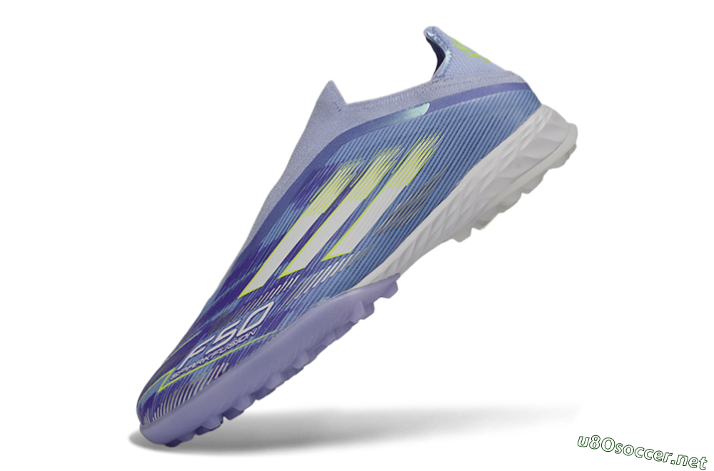 Men's Adidas F50 Pro Laceless TF Football Shoes - Purple/Vibrant Lilac/Neon Yellow 5