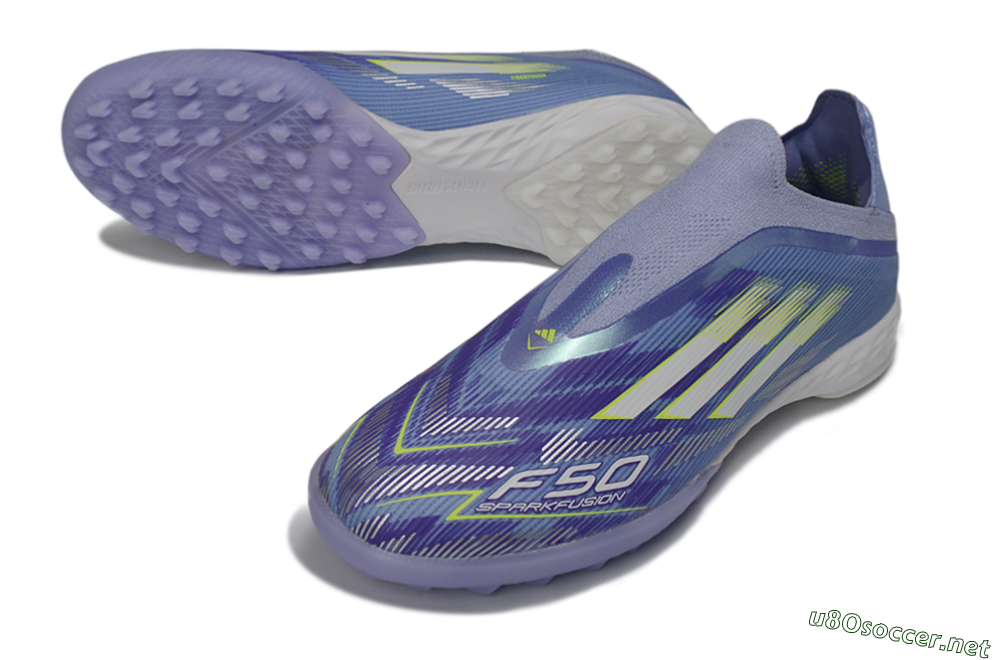 Men's Adidas F50 Pro Laceless TF Football Shoes - Purple/Vibrant Lilac/Neon Yellow 3