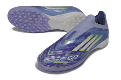 Men's Adidas F50 Pro Laceless TF Football Shoes - Purple/Vibrant Lilac/Neon Yellow