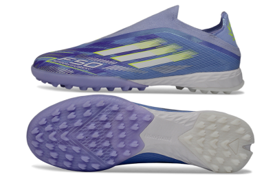 Men's Adidas F50 Pro Laceless TF Football Shoes - Purple/Vibrant Lilac/Neon Yellow