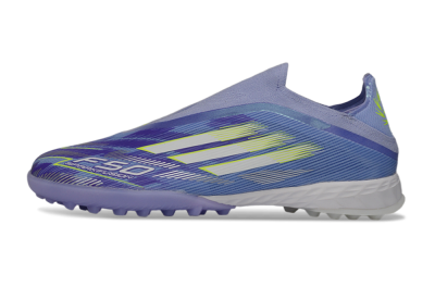 Men's Adidas F50 Pro Laceless TF Football Shoes - Purple/Vibrant Lilac/Neon Yellow