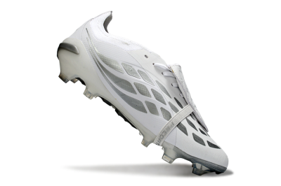 Unisex Adidas Predator 26 Elite Fold-Over Tongue FG Football Boots - White/Silver Shadow/White Gloss