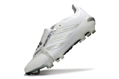 Unisex Adidas Predator 26 Elite Fold-Over Tongue FG Football Boots - White/Silver Shadow/White Gloss