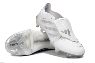 Unisex Adidas Predator 26 Elite Fold-Over Tongue FG Football Boots - White/Silver Shadow/White Gloss