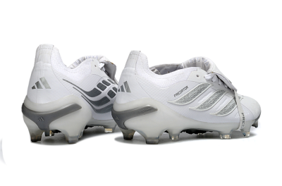 Unisex Adidas Predator 26 Elite Fold-Over Tongue FG Football Boots - White/Silver Shadow/White Gloss