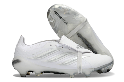 Unisex Adidas Predator 26 Elite Fold-Over Tongue FG Football Boots - White/Silver Shadow/White Gloss