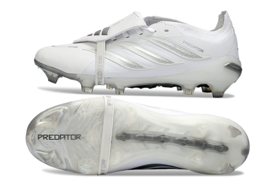 Unisex Adidas Predator 26 Elite Fold-Over Tongue FG Football Boots - White/Silver Shadow/White Gloss