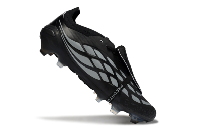 Unisex Adidas Predator 26 Elite Fold-Over Tongue FG Football Boots - Black/Graphite Gray/Metallic Silver