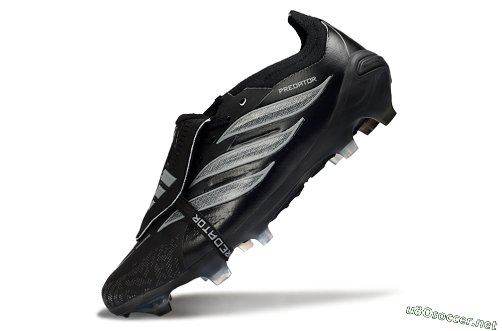 Unisex Adidas Predator 26 Elite Fold-Over Tongue FG Football Boots - Black/Graphite Gray/Metallic Silver 6