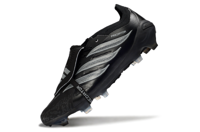 Unisex Adidas Predator 26 Elite Fold-Over Tongue FG Football Boots - Black/Graphite Gray/Metallic Silver