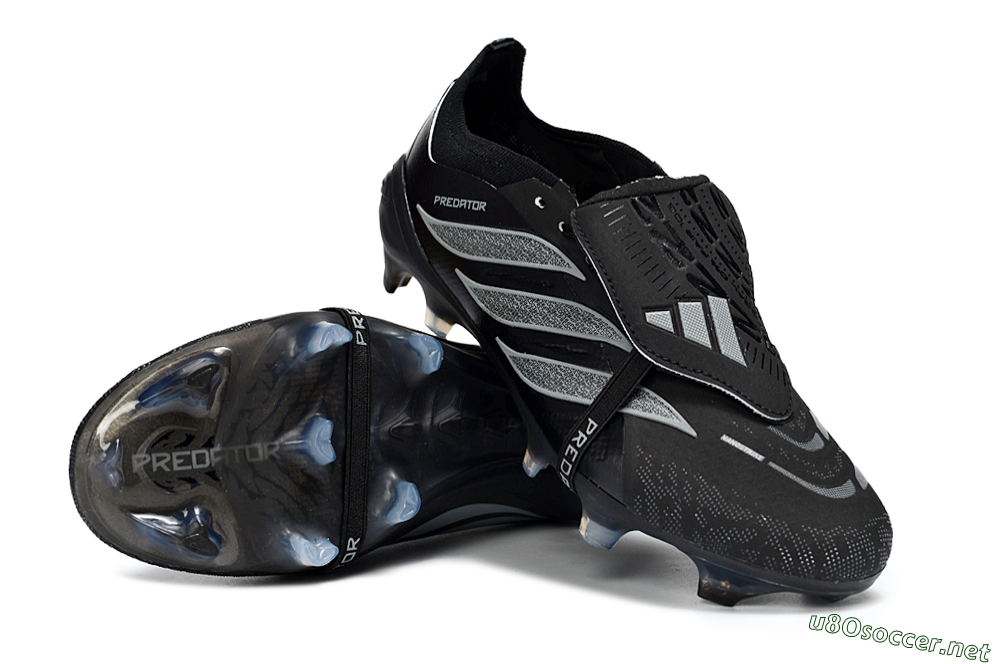 Unisex Adidas Predator 26 Elite Fold-Over Tongue FG Football Boots - Black/Graphite Gray/Metallic Silver 4