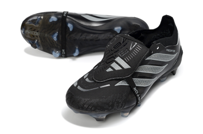 Unisex Adidas Predator 26 Elite Fold-Over Tongue FG Football Boots - Black/Graphite Gray/Metallic Silver