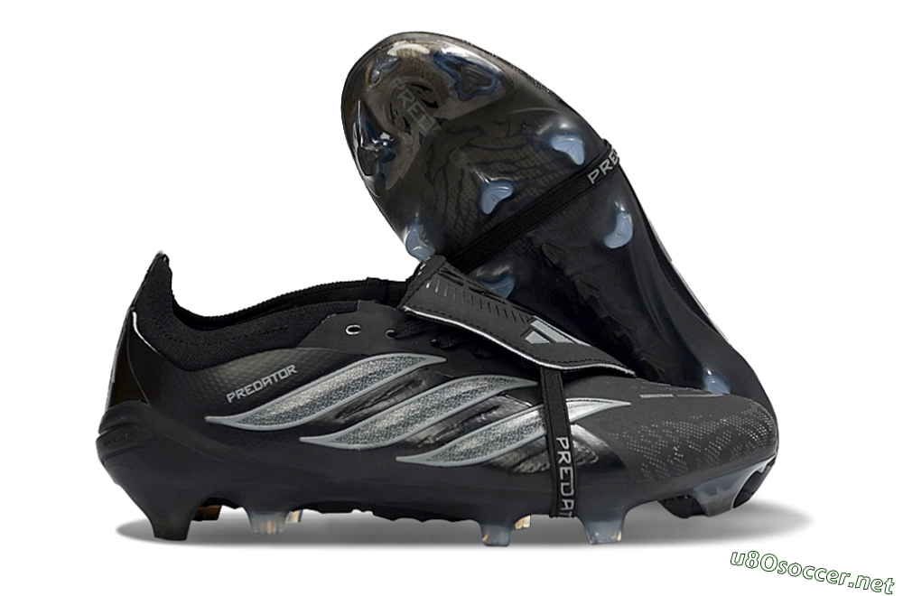 Unisex Adidas Predator 26 Elite Fold-Over Tongue FG Football Boots - Black/Graphite Gray/Metallic Silver 2