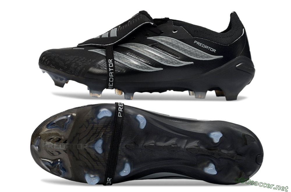 Unisex Adidas Predator 26 Elite Fold-Over Tongue FG Football Boots - Black/Graphite Gray/Metallic Silver 1